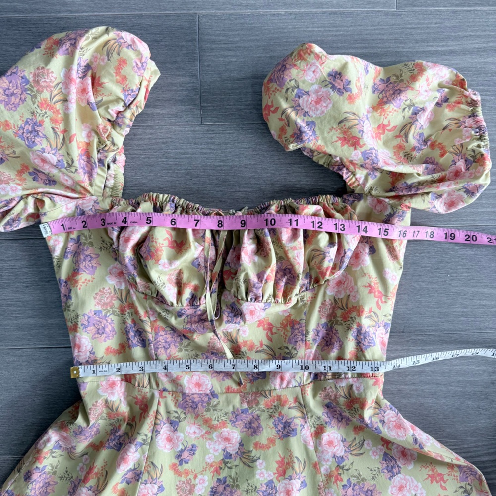 House of CB TALLULAH Peony Print Puff Sleeve Midi Sundress L Cottagecore Peasant - Picture 15 of 16
